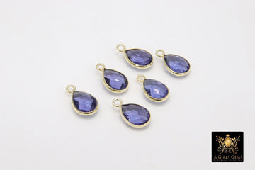 Iolite Teardrop Charms, Gold Plated Oval Gemstone Charms #2846, Sterling Silver Birthstone Pendants